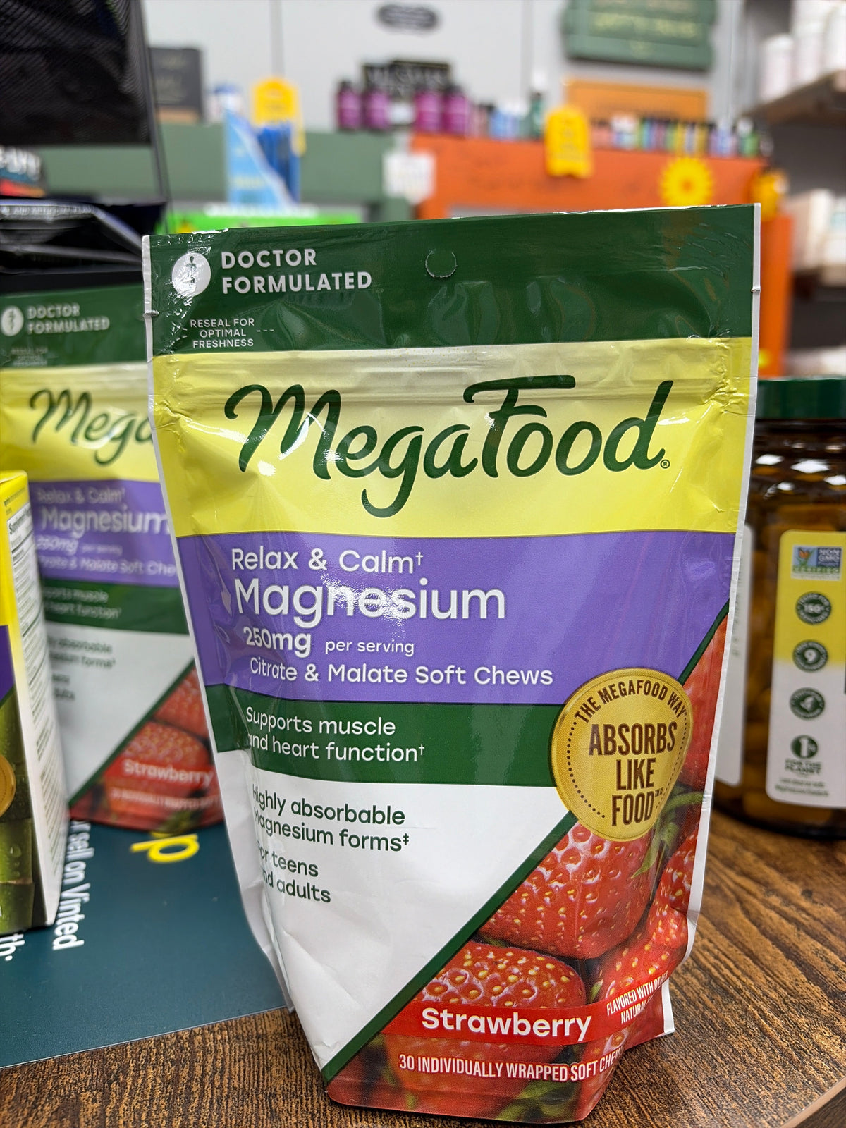 Megafood Relax&Calm Magnesium 250 mg per serving Citrate&Malate Soft Chews Strawberry (30)