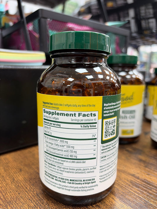 MegaFood Omega-3 Fish Oil 1200mg EPA&DHA per serving (90softgels)