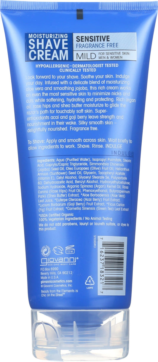 GIOVANNI Moisturizing Shave Cream - Invigorating Tea Tree & Mint Scented, Enriched with Jojoba, Vitamin E, Acai, Shea Butter Extract, Hyporallergic, For Men & Women, All Skin Types - 7 oz