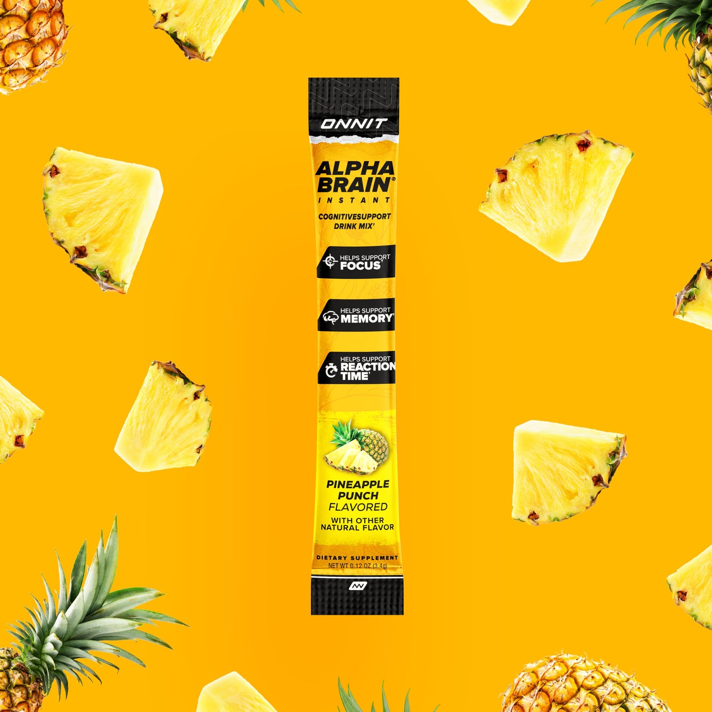ONNIT Alpha Brain Instant - Pineapple Punch Flavor - Nootropic Brain Booster Memory Supplement - Brain Support for Focus, Energy & Clarity - Alpha GPC Choline, Cats Claw, L-Theanine, Bacopa - 30ct