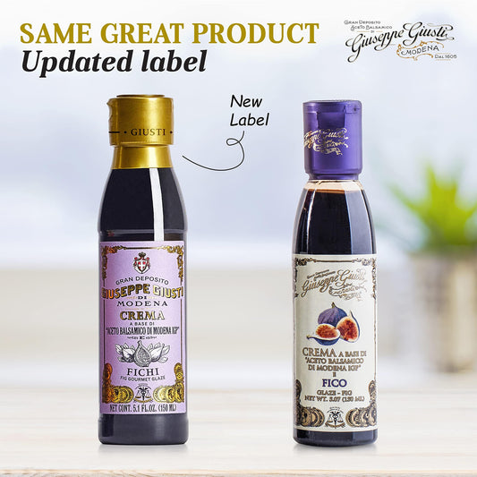 Giusti Fig Balsamic Vinegar Glaze Condiment– Italian Gourmet Balsamic Reduction with Sweet Fig, Rich & Tangy Drizzle for Cheese, Meat, Salads & More, Based on Balsamic Vinegar