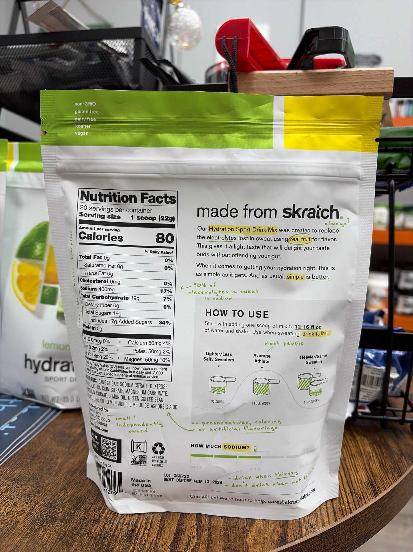 Skratch Labs Hydration Sport Drink Mix Caffeinated Lemon+Lime 15.5 oz