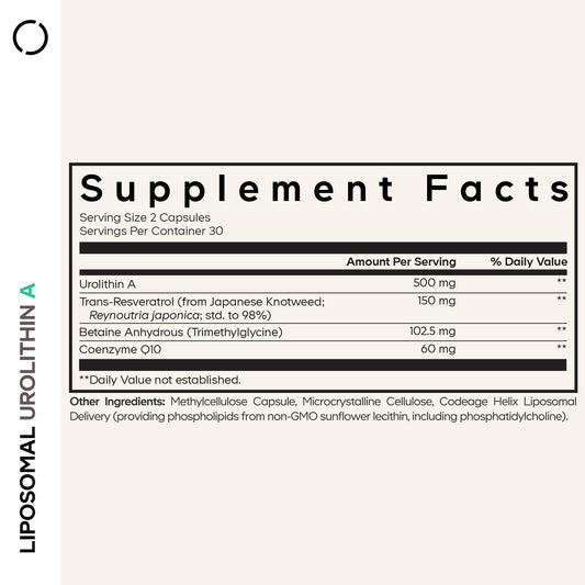 Codeage Liposomal Urolithin A 500mg + Resveratrol & CoQ10 - 60 Capsules