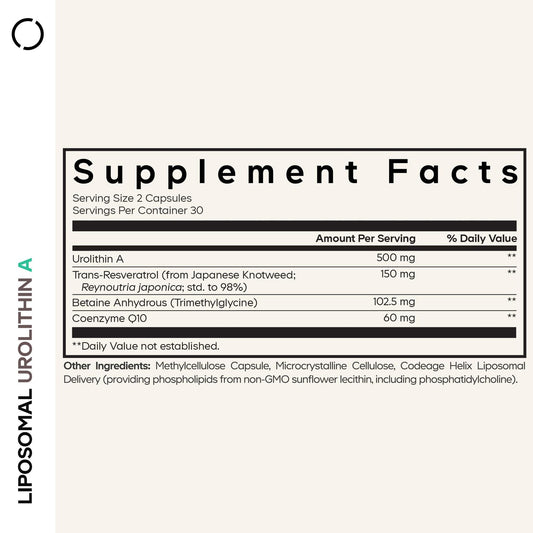 Codeage Liposomal Urolithin A 500mg + Resveratrol & CoQ10 - 60 Capsules