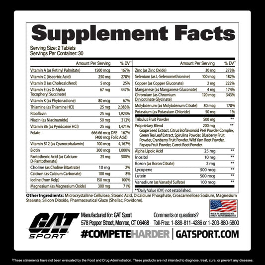 GAT SPORT Men's Multi + Test, Premium Multivitamin Tablets