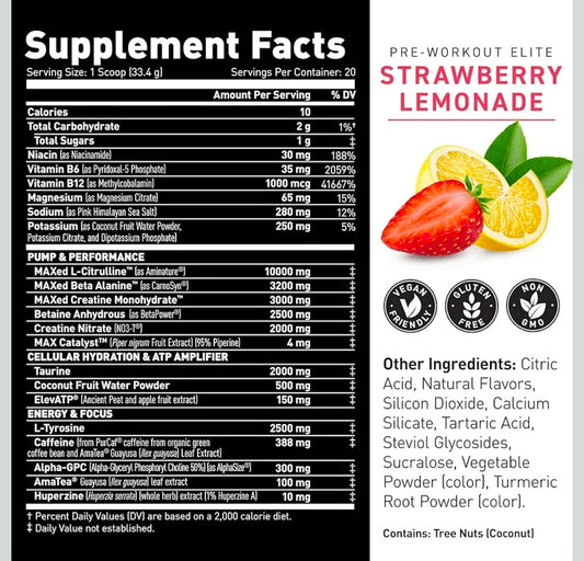 Kaged Pre Workout Elite Powder | Strawberry Lemonade | Pre-Workout with Creatine