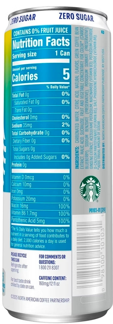 Starbucks Iced Energy Drink, Blueberry Lemonade, Zero Sugar Energy Drink