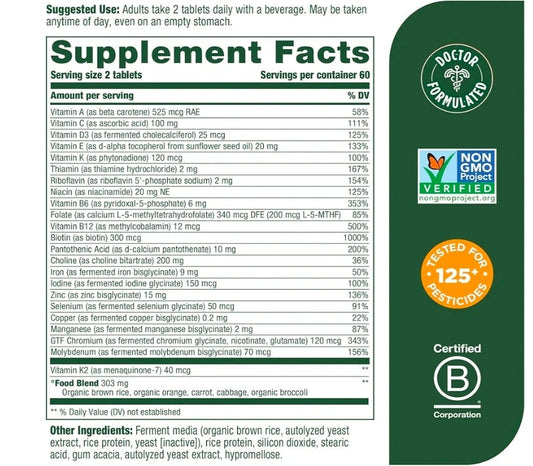 MegaFood Women's 40+ Advanced Multivitamin for Women - Dr Formulated - Vitamin B, Vitamin D3, Vitamin K2 & Choline - Energy Metabolism, Brain Health & Bone Health - Vegetarian - 120 Tabs (60 servings)