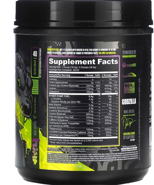 RYSE Godzilla X Noel Deyzel Pre Workout Powder - BlackBerry Lemonade - 400mg Caffeine