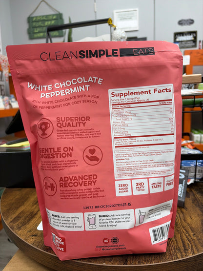 Clean Simple Protein Powder White Chocolate Peppermint 1.6 LBS 40 Servings