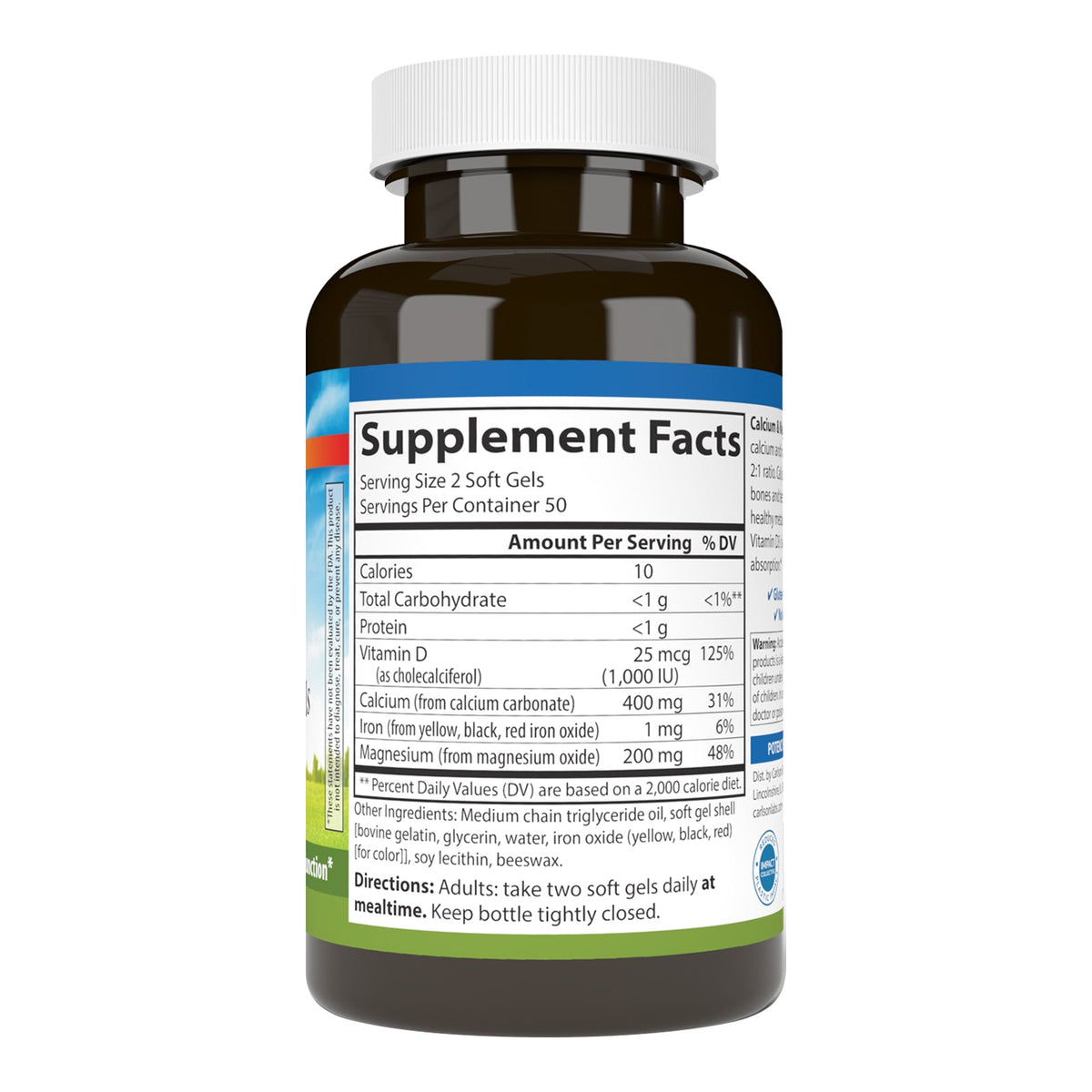 Carlson Calcium&Magnesium Gels with Vitamin D3 100 (softgels) — Product label and ingredients