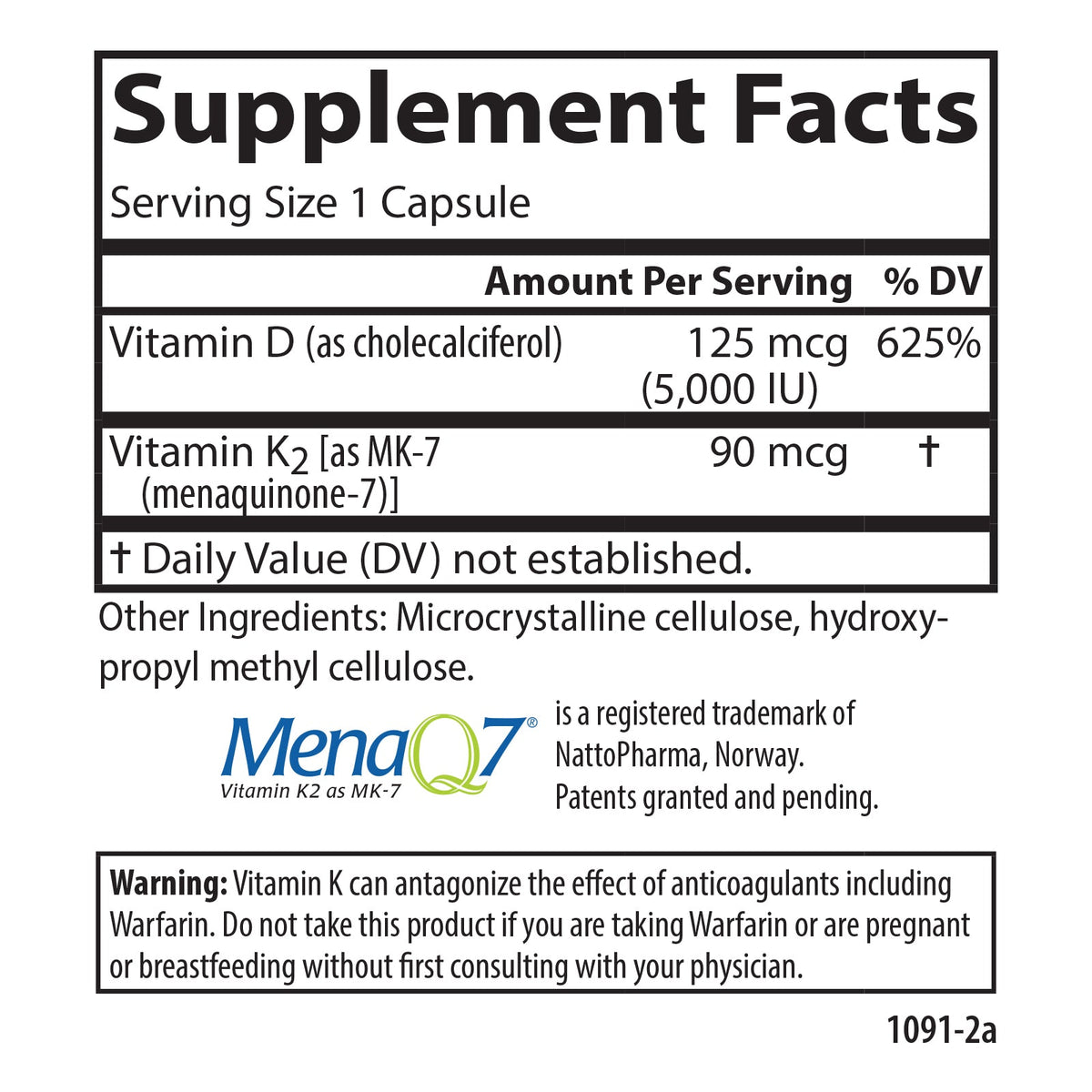Carlson Super D3+K2 (45 vegetarian capsules) — Product label and ingredients