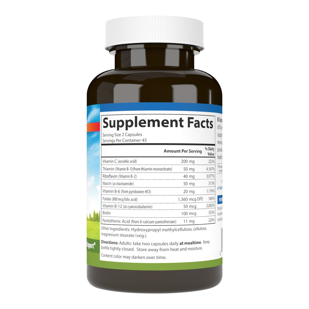 Carlson B Complex with 200mg Vitamin C (90 vegetarian capsules) — Product label and ingredients