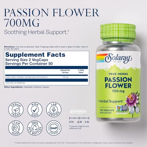 SOLARAY Unflavored Capsules Passion Flower Herbal Support 700Mg Yes Vegetarian
