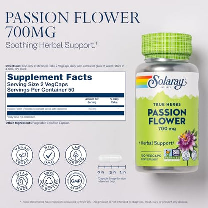 SOLARAY Unflavored Capsules Passion Flower Herbal Support 700Mg Yes Vegetarian