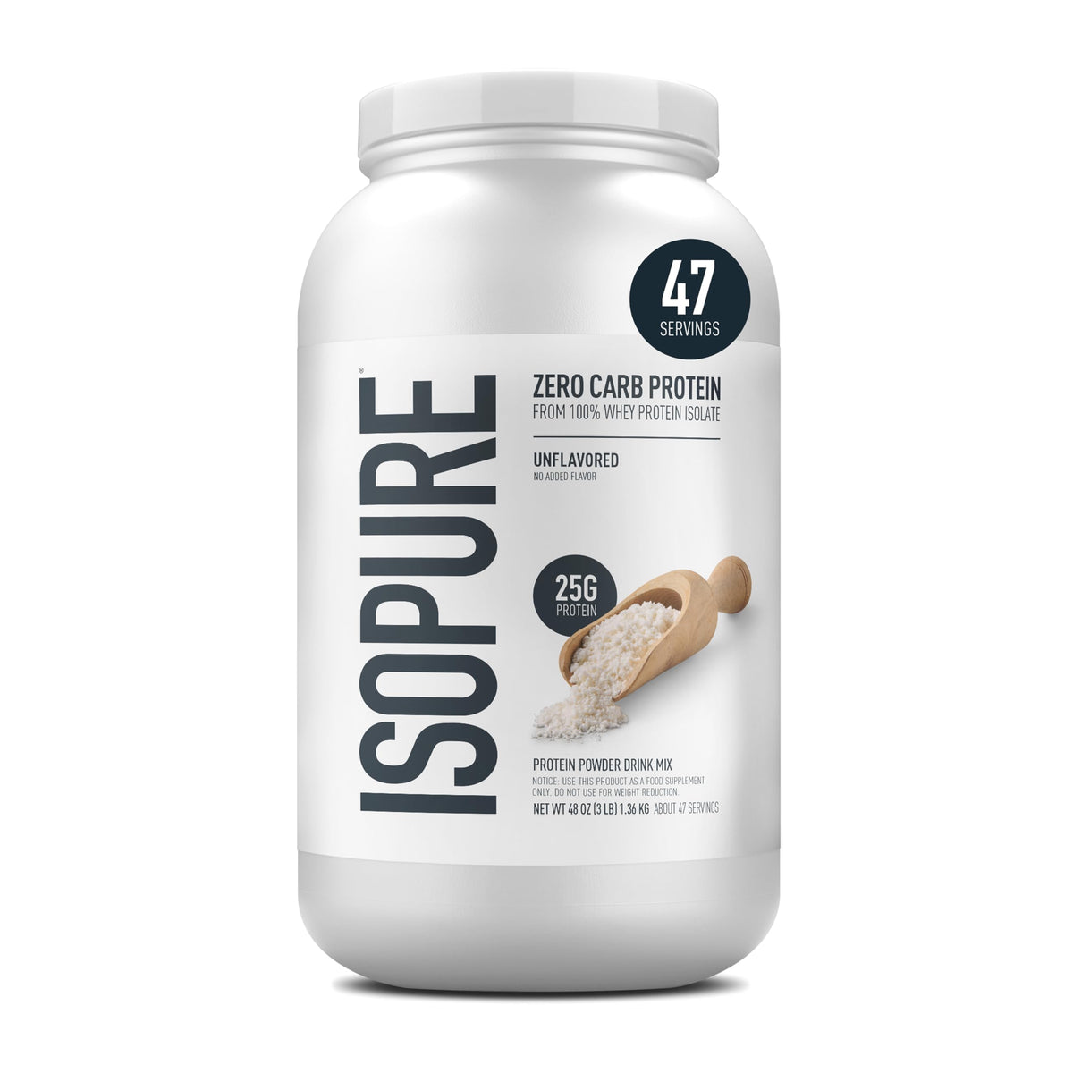 Isopure Unflavored Protein, 25g Whey Isolate, Zero Carb & Keto Friendly, 16 Servings