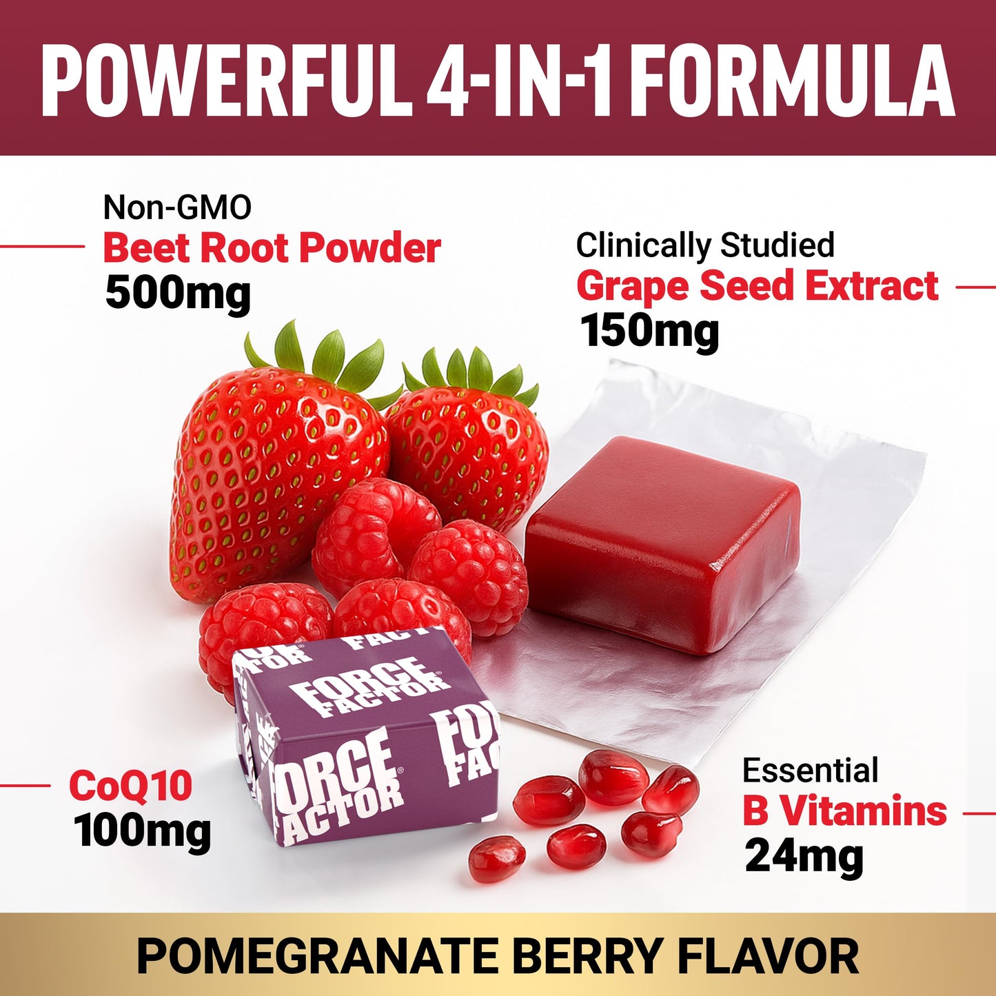 Force Factor Total Beets Ultimate Heart Health Blood Pressure Support Chews with CoQ10, Beet Root Powder, Grape Seed Extract, Blood Pressure Supplement for Circulation & Blood Flow, 60 Soft Chews