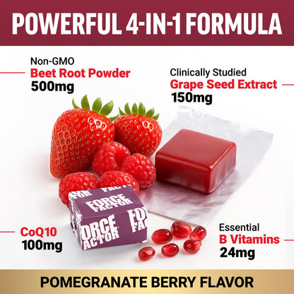 Force Factor Total Beets Ultimate Heart Health Blood Pressure Support Chews with CoQ10, Beet Root Powder, Grape Seed Extract, Blood Pressure Supplement for Circulation & Blood Flow, 60 Soft Chews