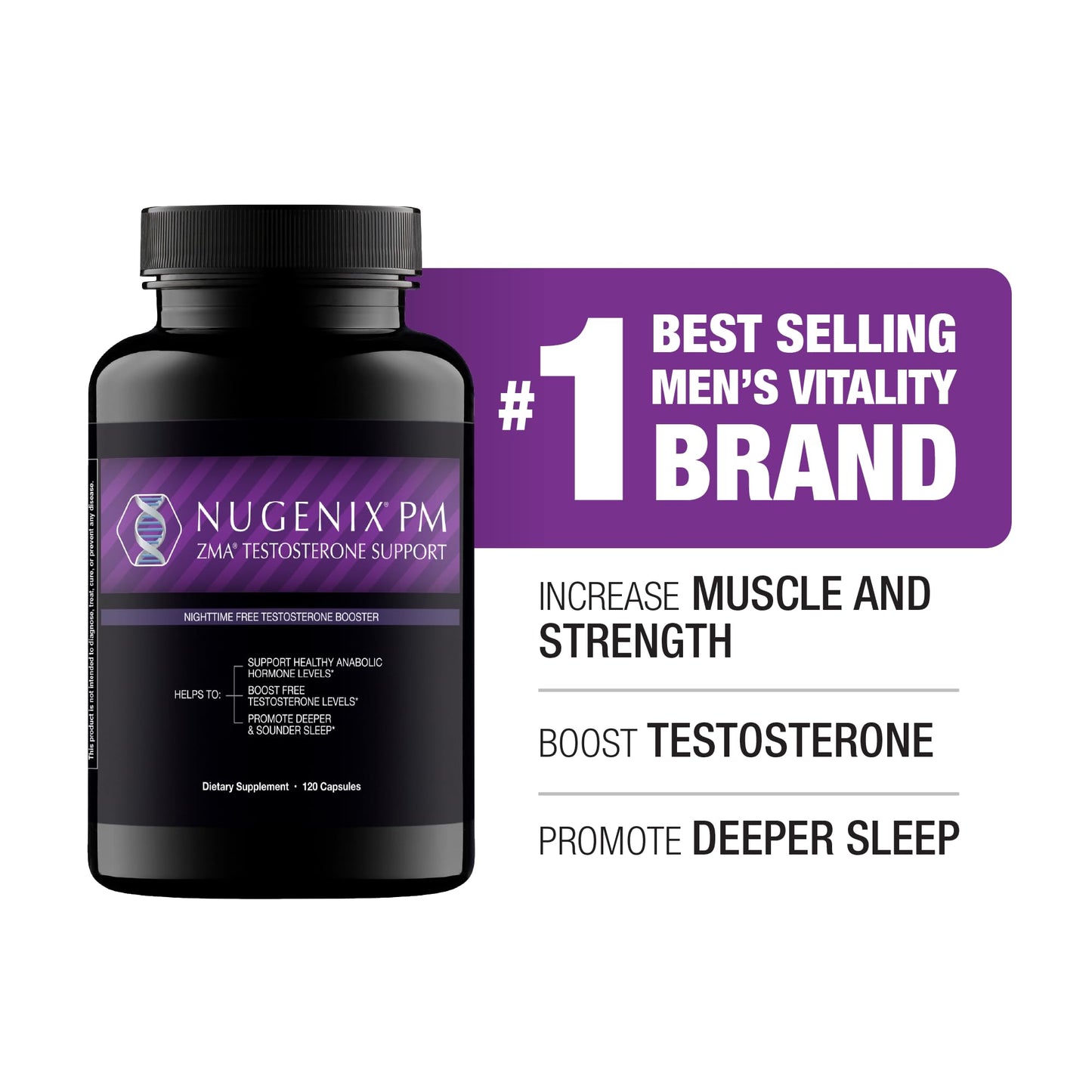 Nugenix PM ZMA - Nighttime Free Testosterone Booster and Sleep Support, 120 Count