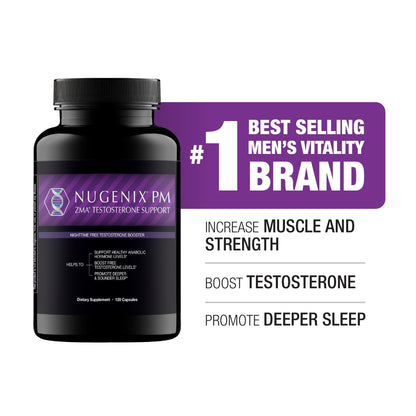 Nugenix PM ZMA - Nighttime Free Testosterone Booster and Sleep Support, 120 Count