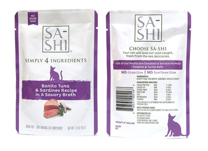 Sa-Shi Grain Free Wet Cat Food Pouches 1.76oz. Five Flavors