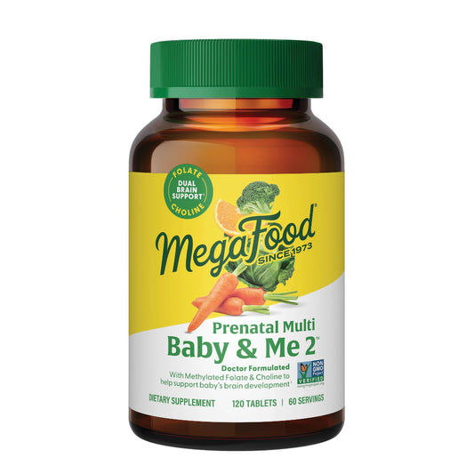 MegaFood Baby & Me 2 Prenatal Multi - Prenatal Vitamins for Women Before & During Pregnancy with Choline, Methyl Folate, and Iron - Dr. Formulated, Gluten-Free, Vegetarian