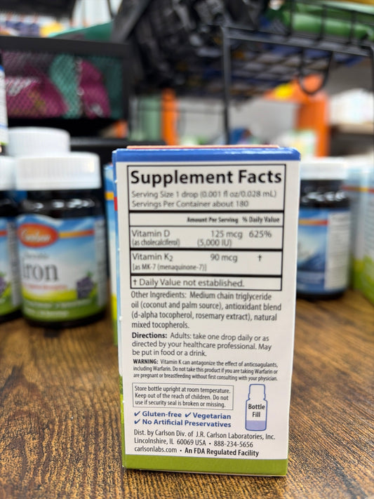Carlson Liquid Vitamins Super Daily D3+K2 (5.000 lU) 180 Vegetarian Drops