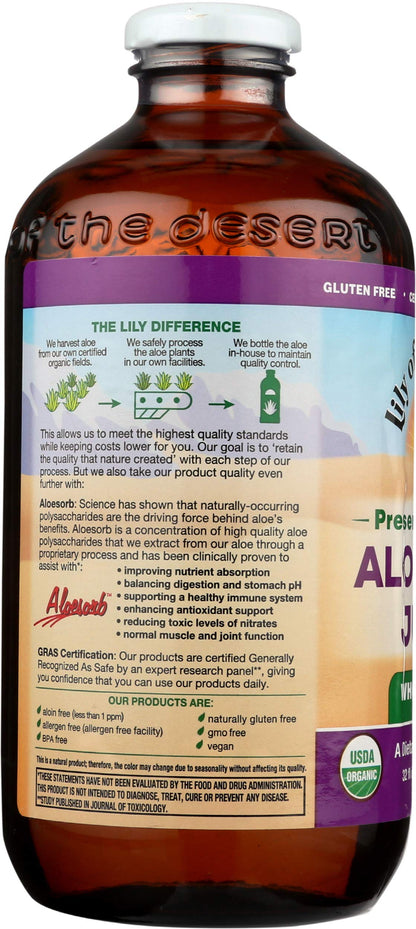 Aloe Vera Juice Organic Whole Leaf No Preservatives - 32 oz - Liquid