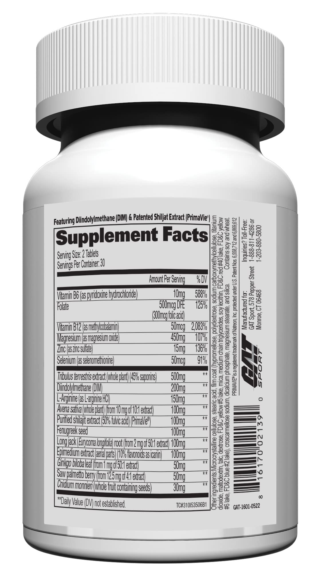 GAT SPORT Testrol Gold ES, Tribulus, DIM, Zinc, Longjack, Fenugreek, Saw Palmetto