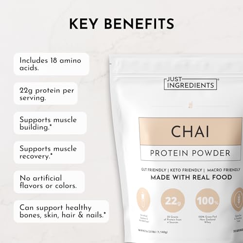 Protein Powder Made with 100% Grass Fed, Non Denatured Whey | Four Different Protein Sources from Organic Whole Food Ingredients | 15 Servings | 22g Protein