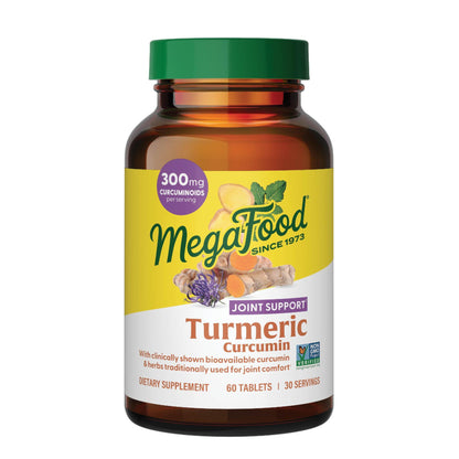 MegaFood Turmeric Curcumin Supplement - Joint Support Supplement, Turmeric Curcumin with Black Pepper, Boswellia Extract & Ginger Root, Vegan, Non-GMO, 60 Tablets (30 Servings)