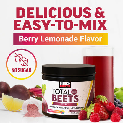 Force Factor Total Beets Energy Drink Mix, Superfood Beet Root Powder with Nitrates to Boost Energy and Support Circulation, Blood Flow, Nitric Oxide and Stamina, Heart Health Supplement
