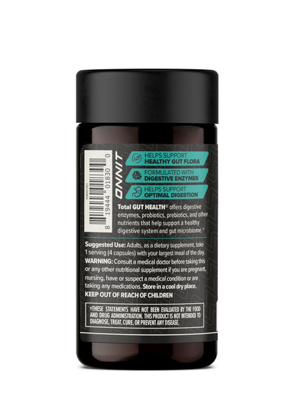 ONNIT Total Gut Health Daily Digestive Support, IGEN™ Non-GMO Tested Digestion Supplement for Women and Men with 7 Strains of Probiotics, Prebiotics, Enzymes and Betaine HCL, 60 Count