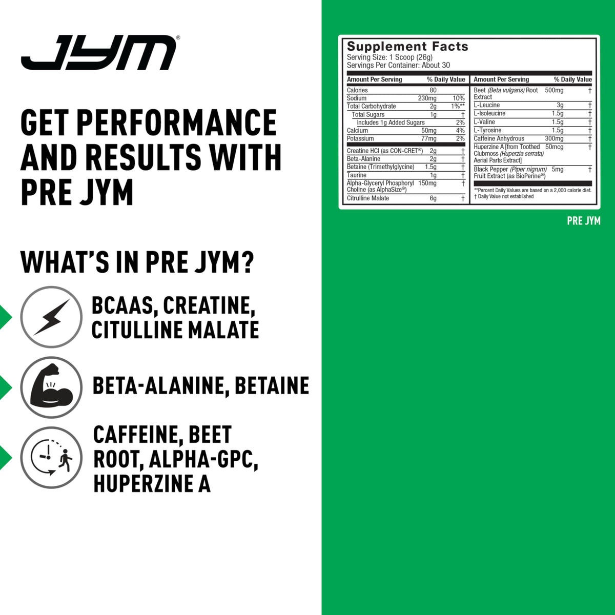 JYM Pre JYM Pre-Workout Powder - BCAAs, Creatine & Citrulline