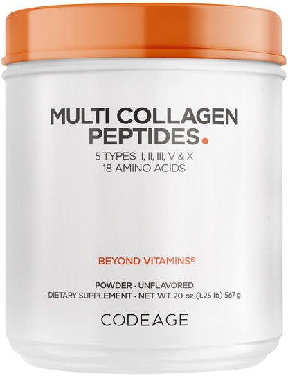 Codeage Multi Collagen Protein Powder Peptides, Hydrolyzed Collagen for Women & Men, Collagen Supplements for Skin Hair Nail Joint, Grass Fed Bone Broth, 2-Month Supply,Type 1,2,3,5 & 10,Non-GMO 20 OZ