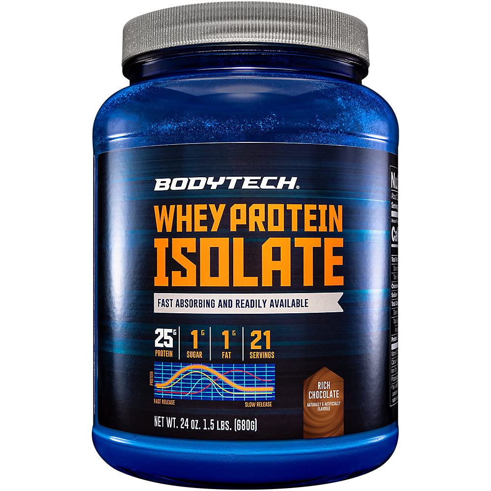 BodyTech Whey Protein Isolate Powder - 25 Grams of Protein per Serving & BCAA's
