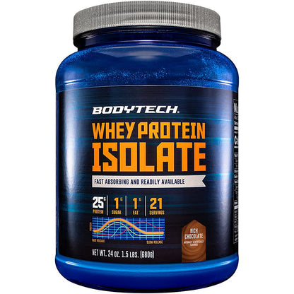BodyTech Whey Protein Isolate Powder - 25 Grams of Protein per Serving & BCAA's