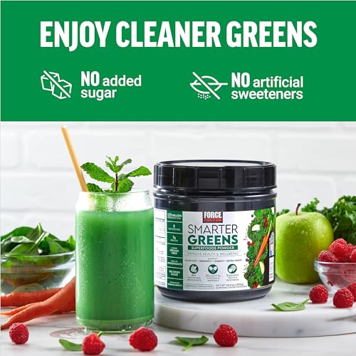 Force Factor Smarter Greens Superfood Powder - Probiotics & Enzymes, 30 Servings