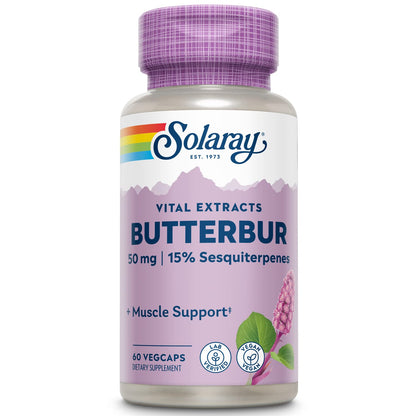 SOLARAY Unflavored Capsules Butterbur Muscle Support 50Mg Yes Vegetarian,Vegan