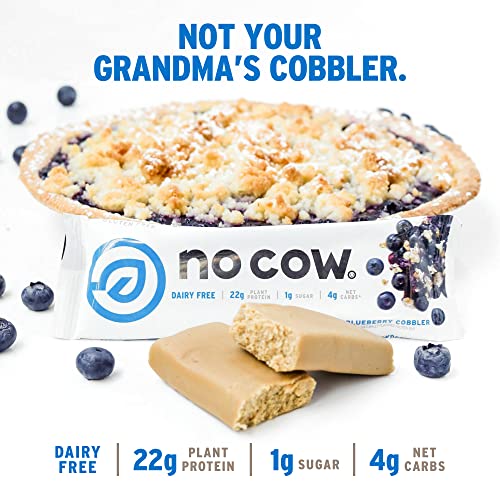 No Cow High Protein Bars, Blueberry Cobbler - Healthy Snacks, 20g Vegan Protein