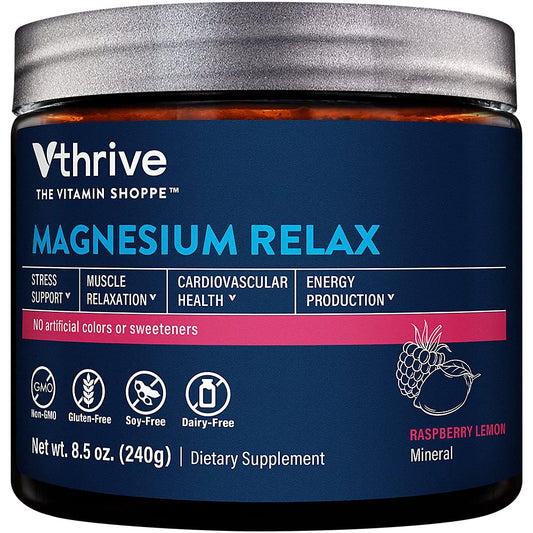 Vthrive Magnesium Relax Powder Supports Stress Relief, Muscle Relaxation & Enhanced Sleep Quality for Daily Calmness & Wellness