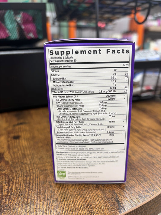 New Chapter Wholemega Fish Oil 2000mg | Wild Alaskan Salmon Omega-3 + Vitamin D3