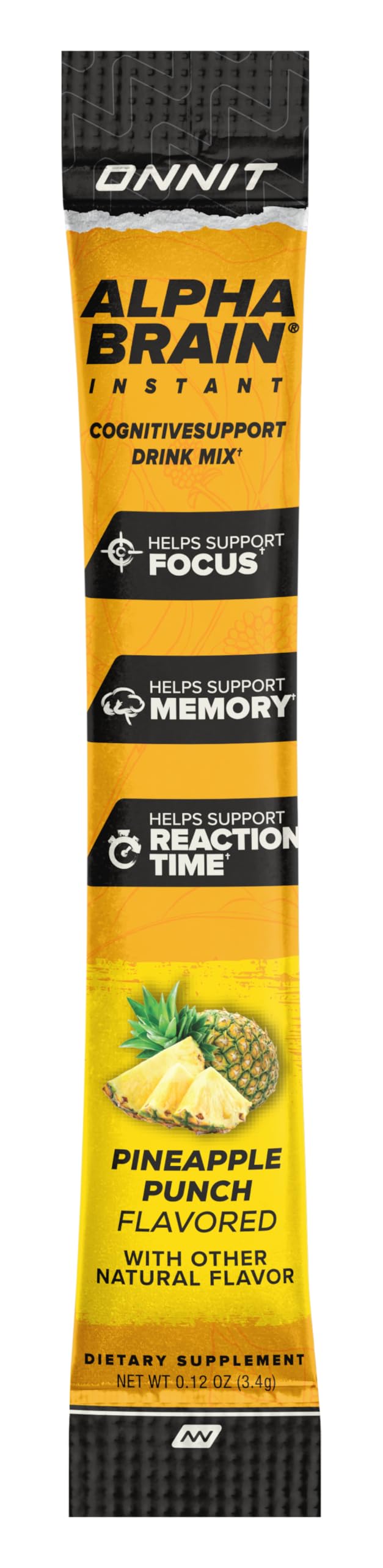 ONNIT Alpha Brain Instant - Pineapple Punch Flavor - Nootropic Brain Booster Memory Supplement - Brain Support for Focus, Energy & Clarity - Alpha GPC Choline, Cats Claw, L-Theanine, Bacopa - 30ct