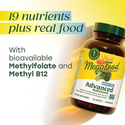 MegaFood Men's 55+ Multivitamin - Prostate & Immune Support - 60 Tabs