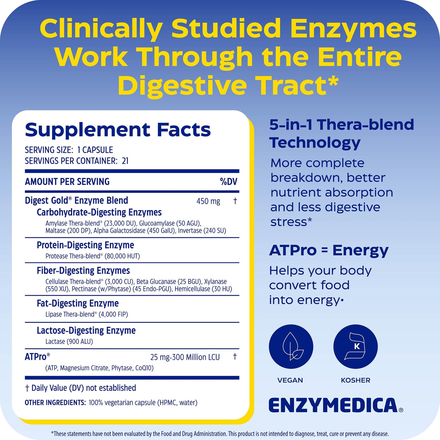 Enzymedica Digest Gold + ATPro, Maximum Strength Digestive Enzymes