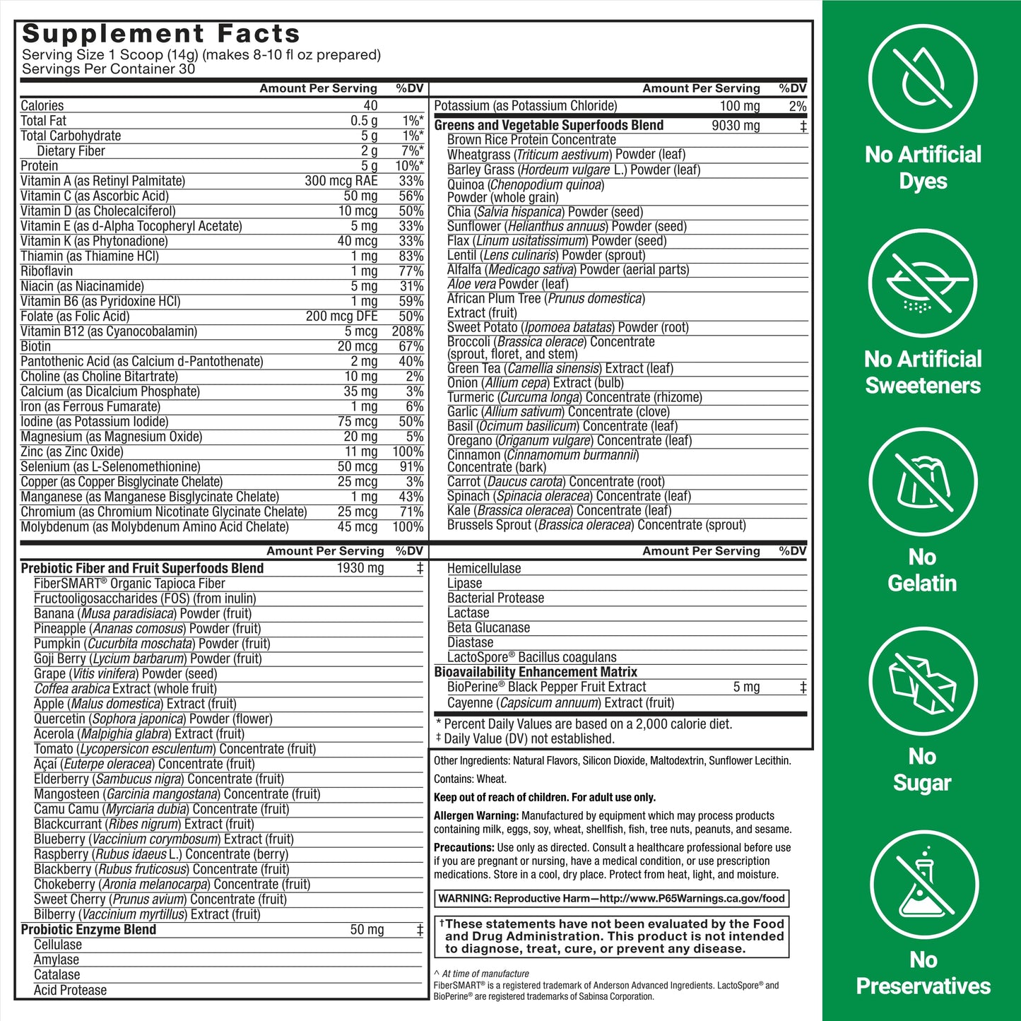 Force Factor Smarter Greens Superfood Powder - Probiotics & Enzymes, 30 Servings