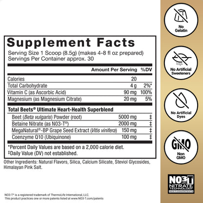 Force Factor Total Beets Energy Drink Mix, Superfood Beet Root Powder with Nitrates to Boost Energy and Support Circulation, Blood Flow, Nitric Oxide and Stamina, Heart Health Supplement