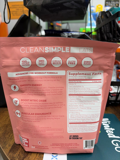 CleanSimple Eats Energy+Pre-Workout Strawberry Watermelon (30 Servings)