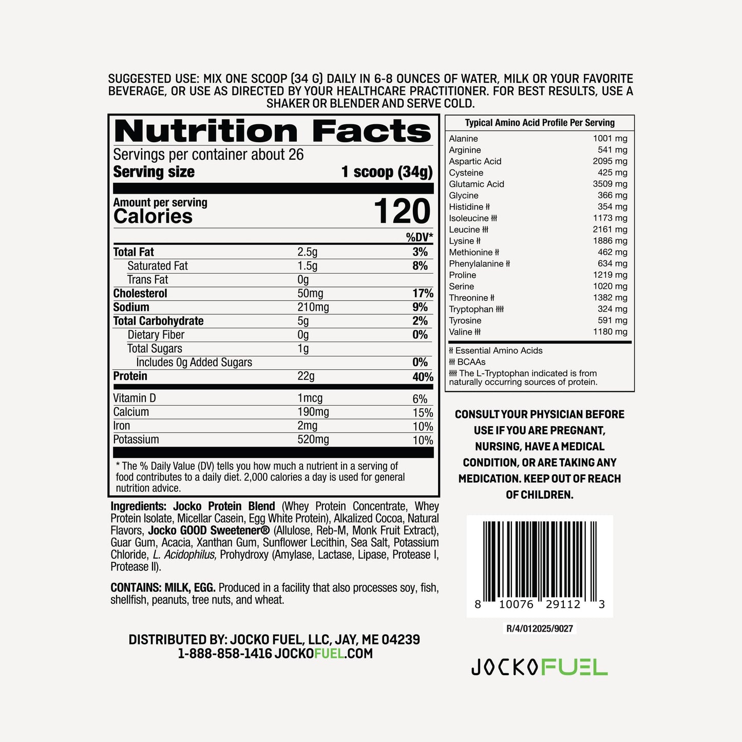 Jocko Fuel Whey Protein Powder, 22g Protein, Digestive Enzymes + Probiotic Blend