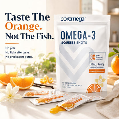 Coromega Omega-3 Fish Oil Squeeze Packets - 650mg EPA & DHA